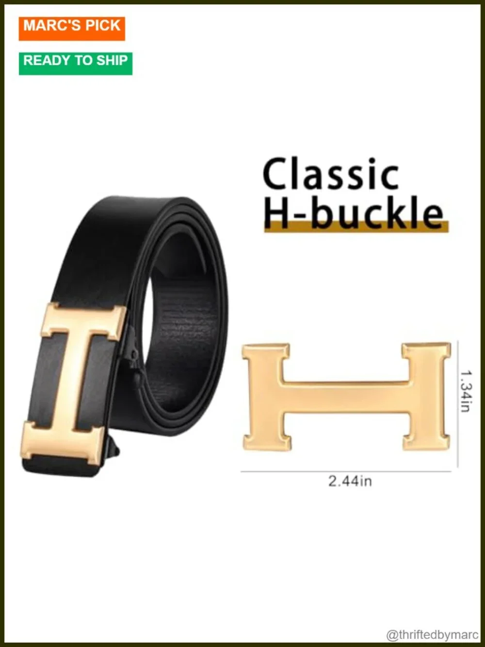 Leather Dress Belt with Automatic Buckle, Adjustable 43 Inches